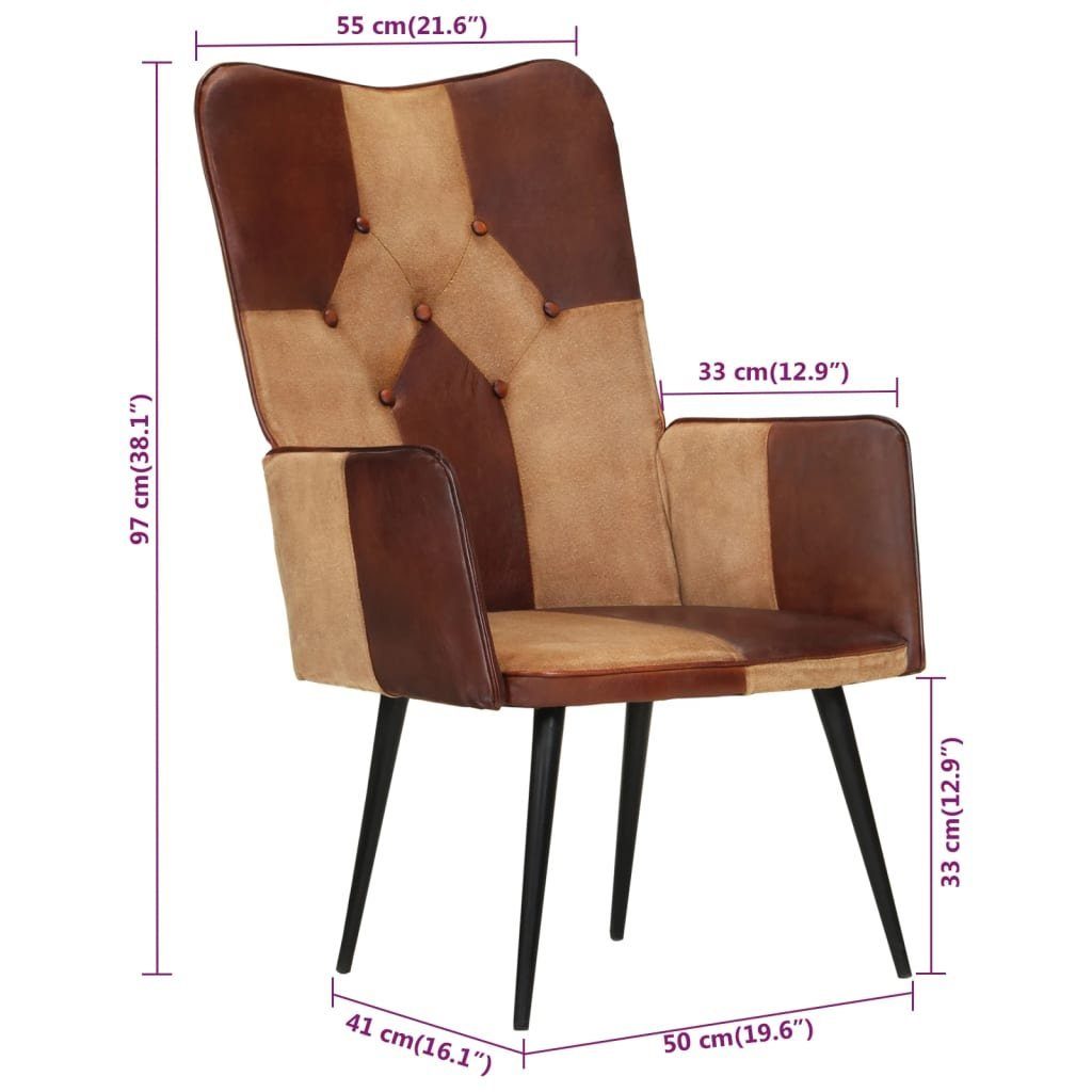 vidaXL Sessel Ohrensessel Braun Echtleder (1-St)