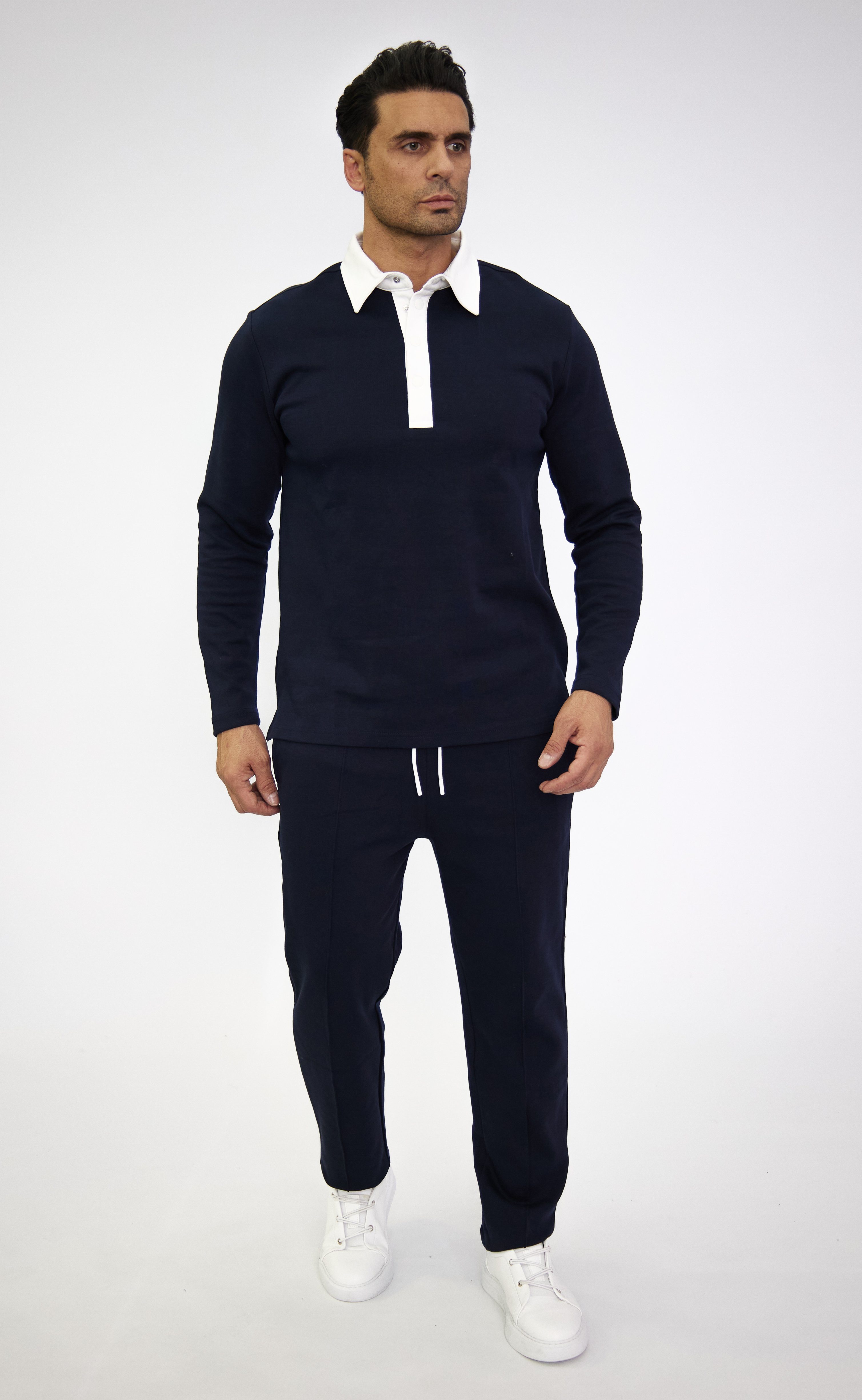 Denim Distriqt Jogginganzug Herren Kombi-Set 2 Teiler Trainingsanzug mit Polo Kragen (Oberteil + Hose)