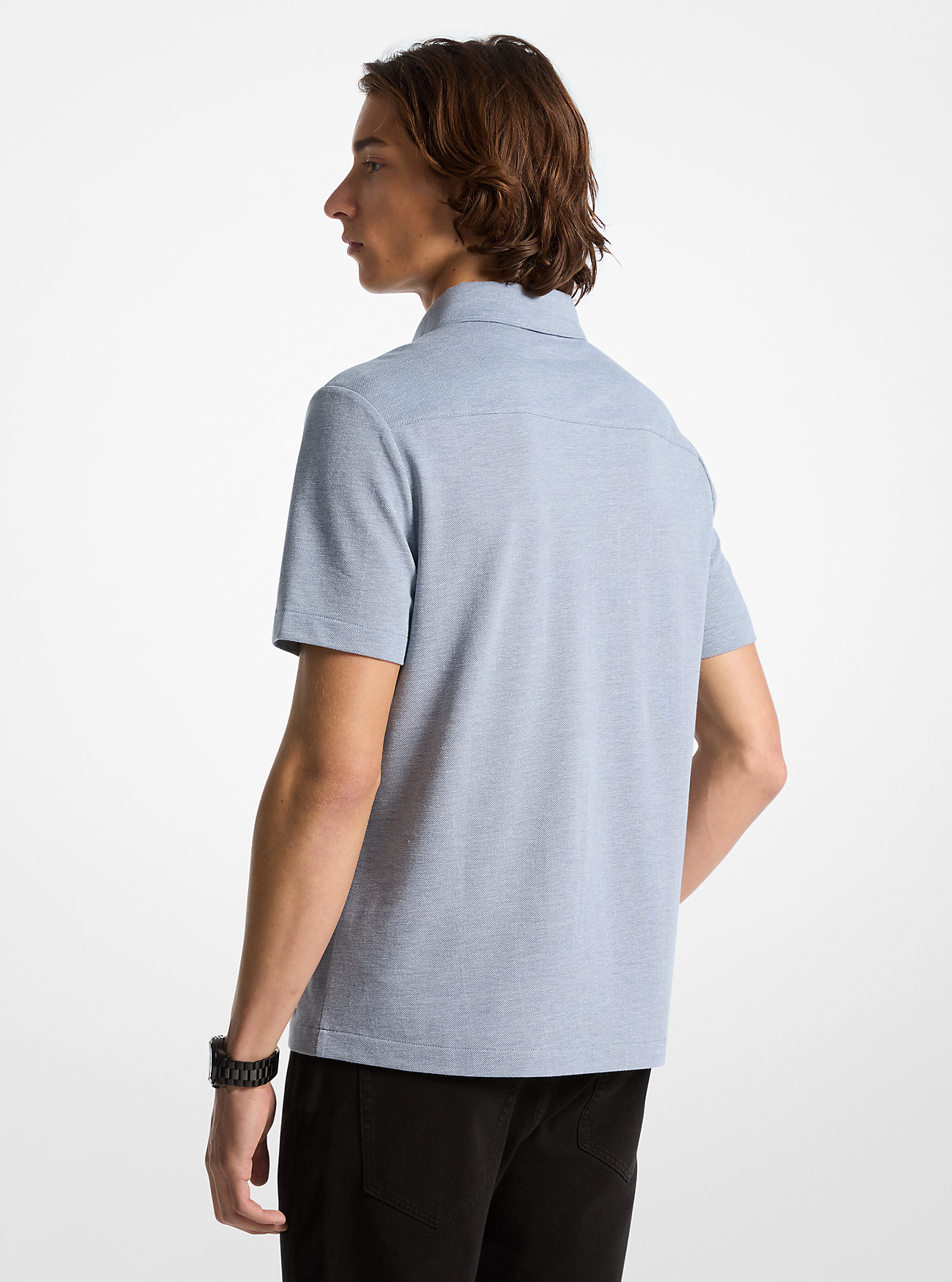 Cotton Blend Piqué Oxford Shirt - DARK CHAMBRAY