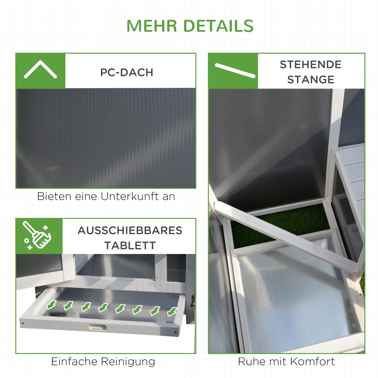 PawHut Hühnerstall Hühnerhaus Geeignet für 1-2 Hühner mit Nistkasten Eierkiste
