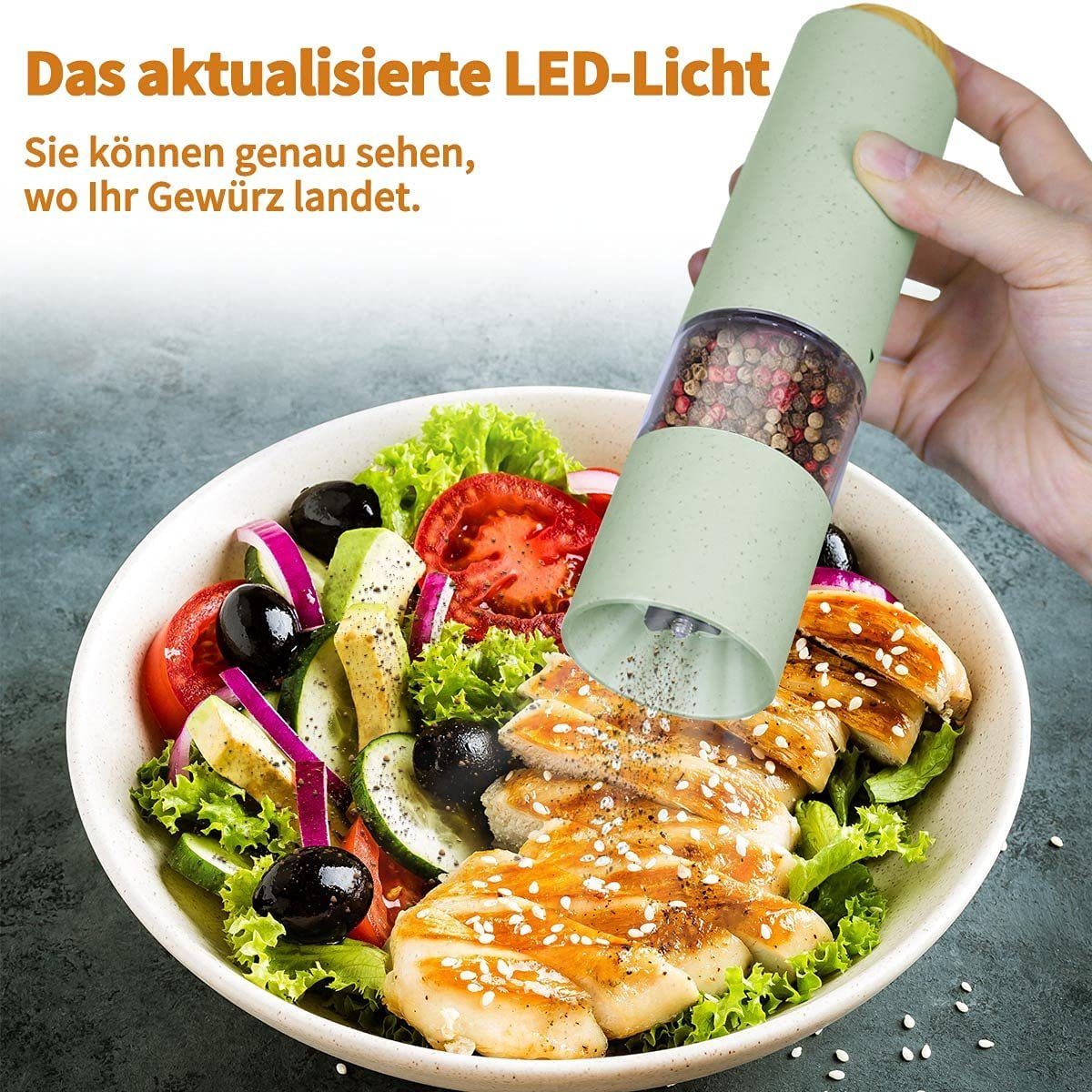 iceagle Salz-/Pfeffermühle Elektrische Salz und Pfeffermühle, Pfeffermühle und Salzmühle Elektrisch, Keramische Schleifkerne
