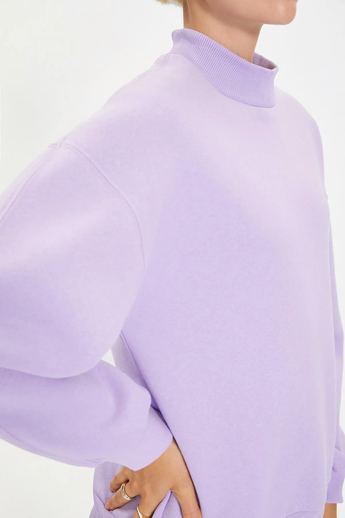 Trendyol Collection  Lila, dickes Fleece-Sweatshirt mit Stehkragen und entspannter/bequemer Passform, TWOAW20SW0584
