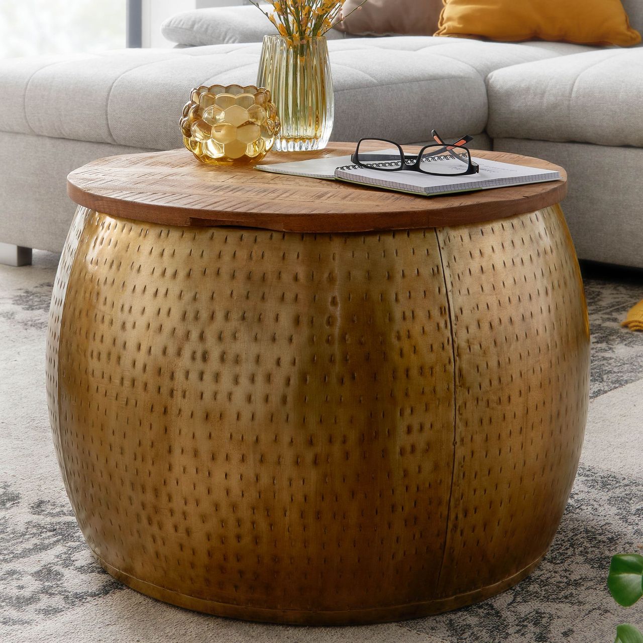 Skyport WOHNLING Couchtisch Rund Metall Sofatisch Ø 60 cm Tisch Stauraum Wohnzimmertisch
