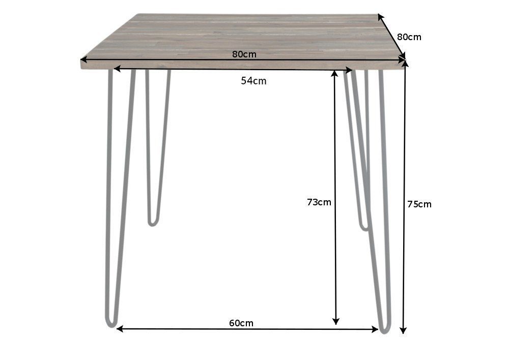 riess-ambiente Esstisch SCORPION 80cm braun, Massivholz · Küchentisch · Hairpin Legs · Retro · Akazie