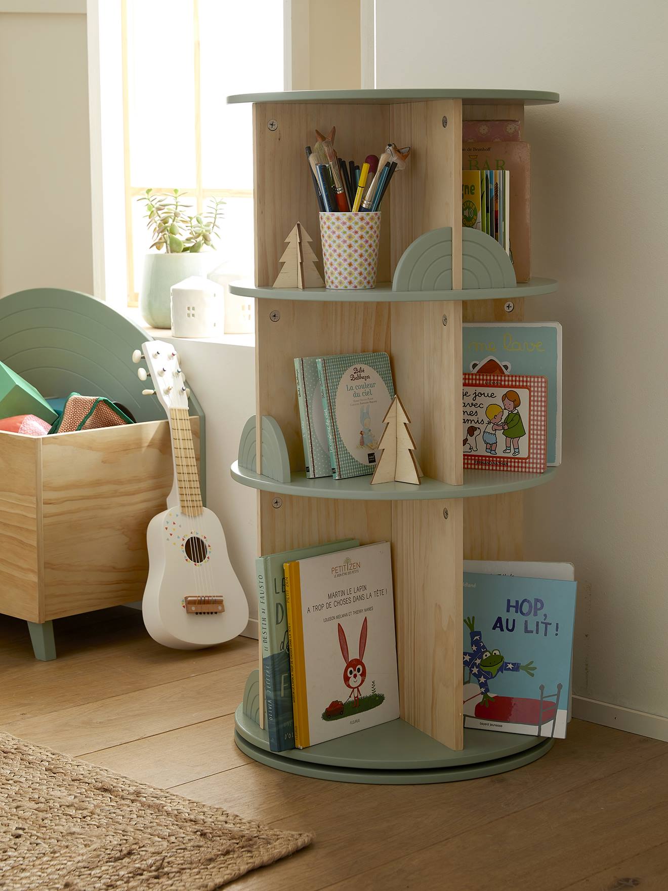 Vertbaudet Drehbares Kinderzimmer Bücherregal REGENBOGEN - salbeigrün