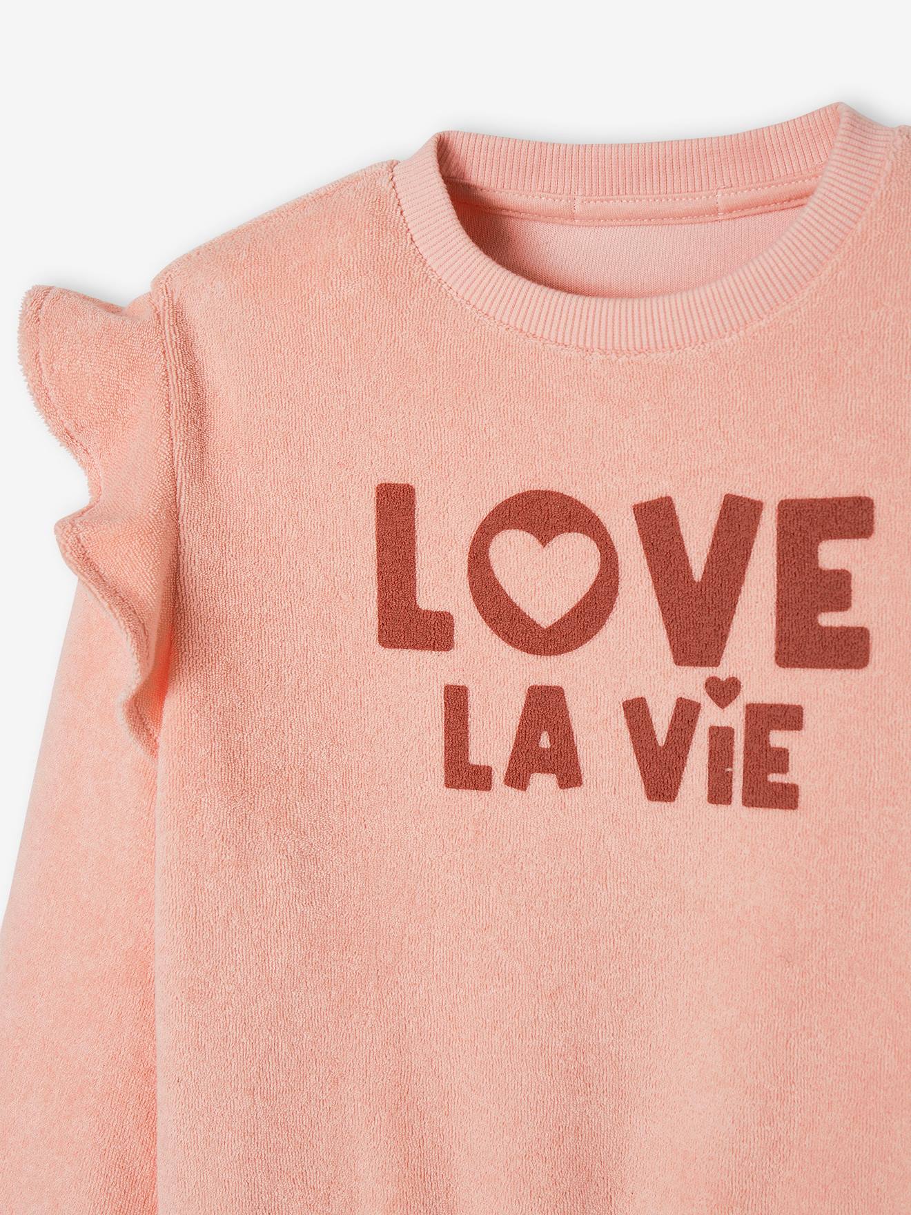 Sweat à volants en éponge fille rose pâle