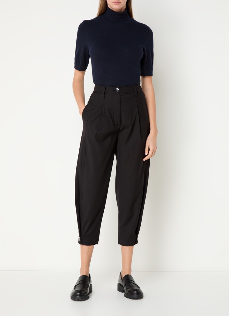 Pantaloni Benetton cu talie înaltă, mulați și crop, confecționați din amestec de lână, cu buzunare laterale.