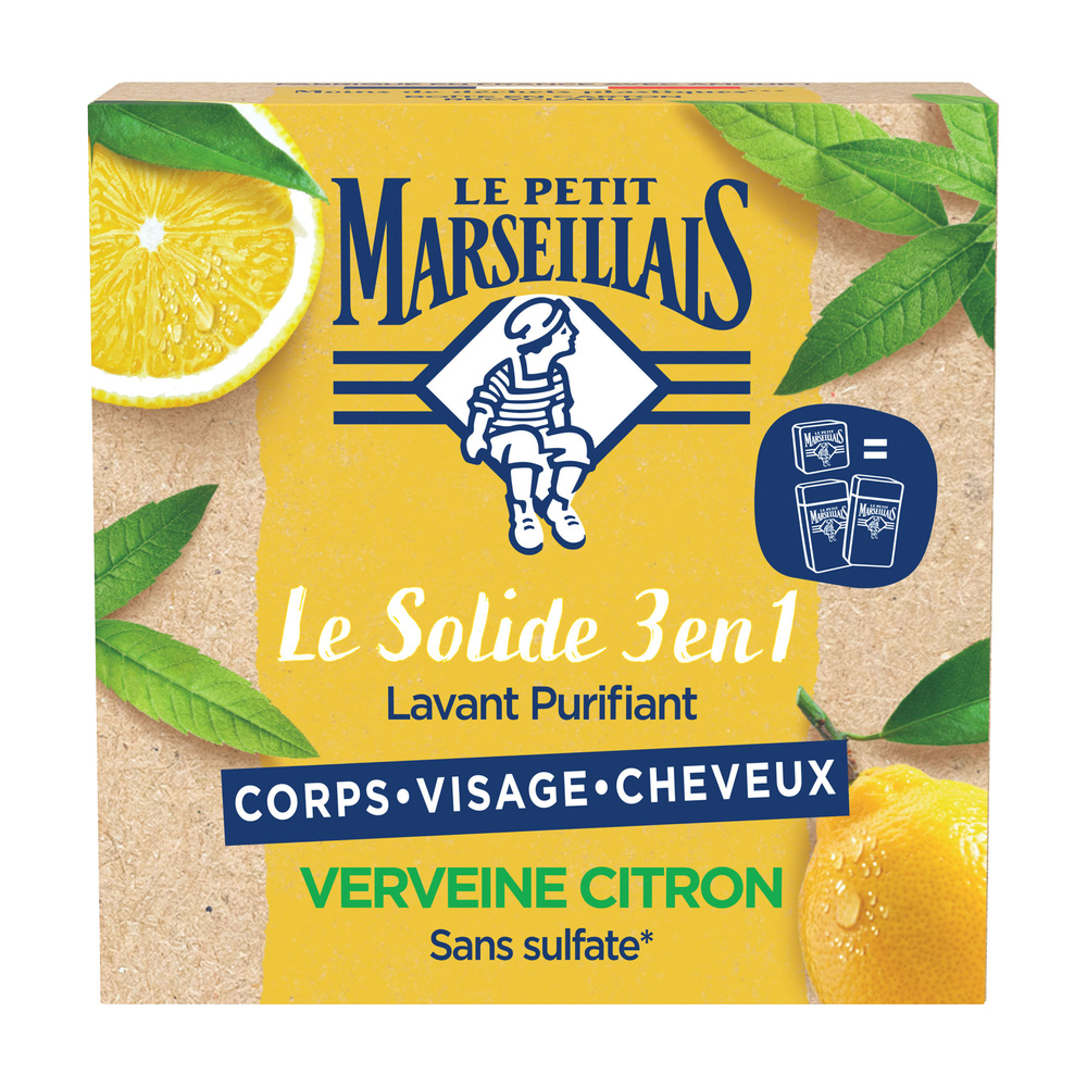 le petit marseillais  Solide 3 en 1 Lavant Purifiant – Verveine Citron Savon