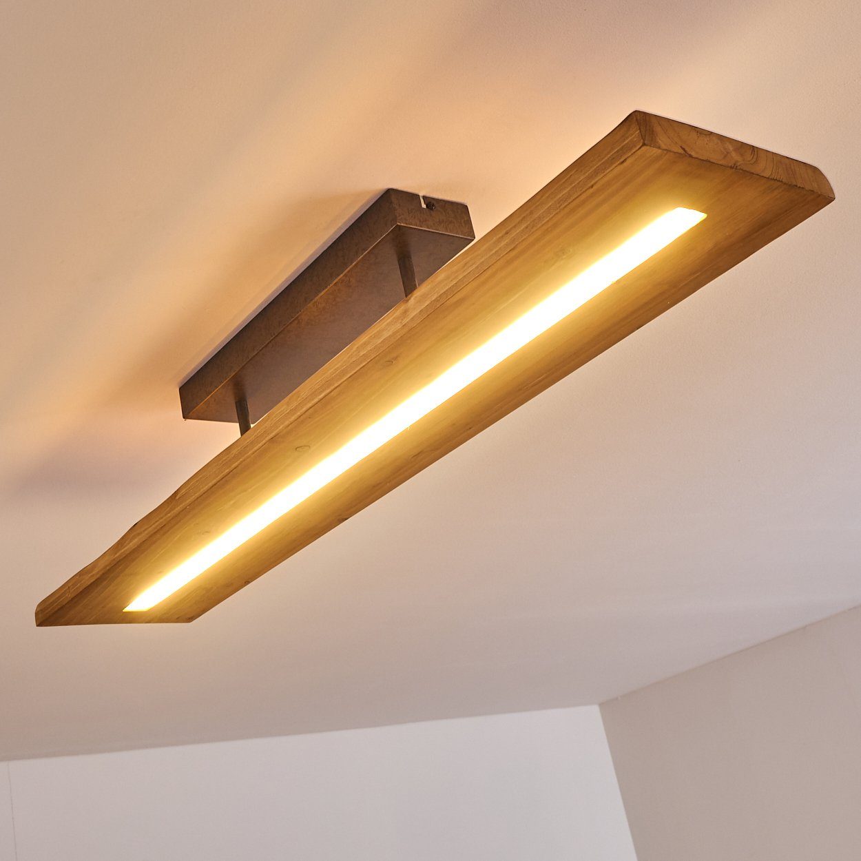 hofstein Deckenleuchte Volano dimmbare Deckenlampe aus dunklem Holz und Metall, Dunkelgrau, 3000 Kelvin, 3000 Lumen, moderne Zimmerlampe, dimmbar über den Lichtschalter