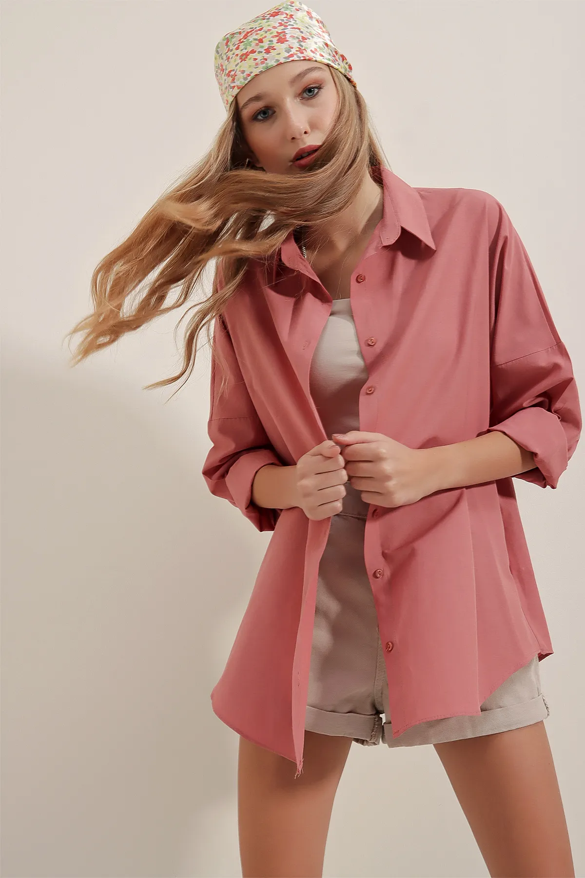 Bigdart  3900 Oversize-Lang-Basic-Shirt - Dusty Rose