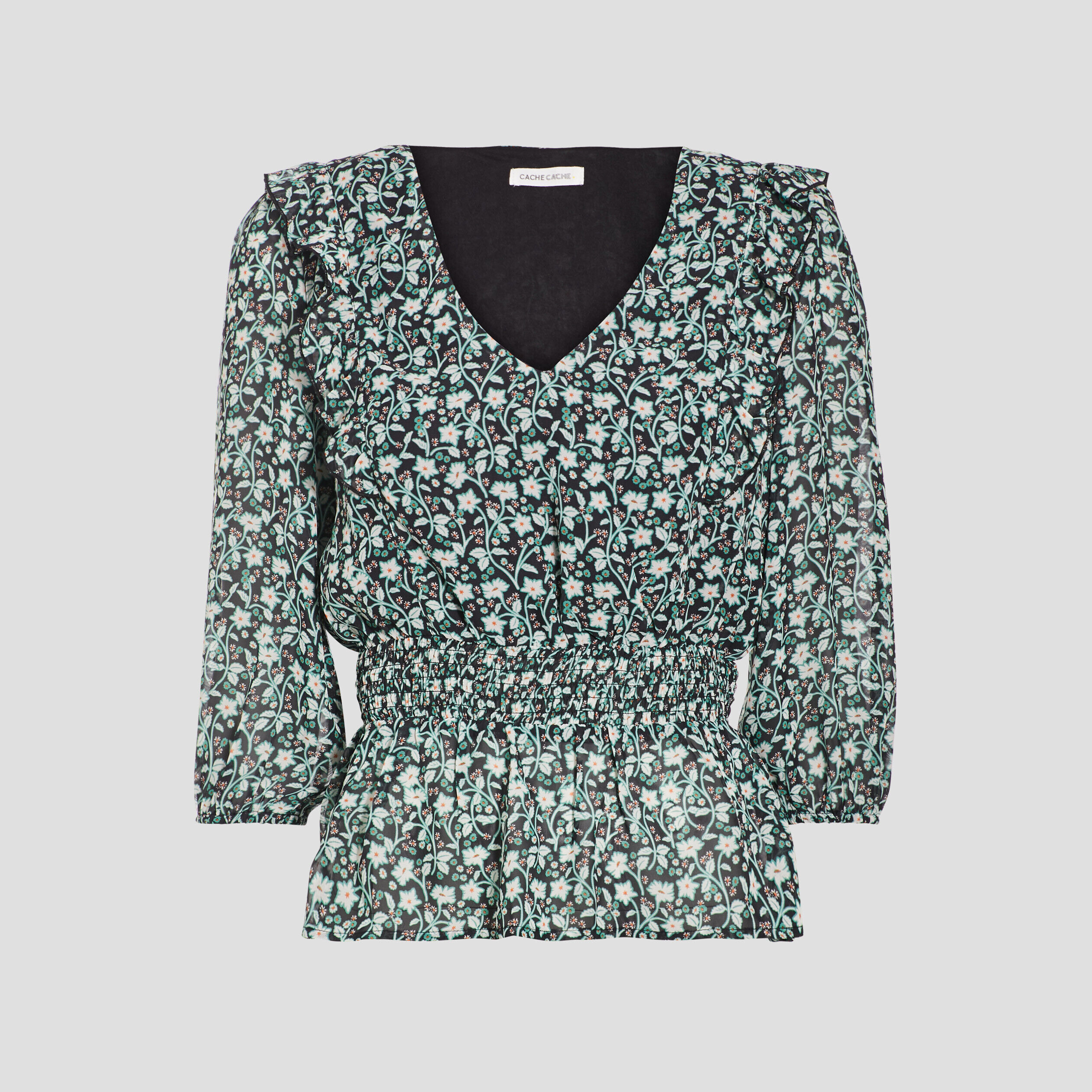 Blouse manches 3/4 noir femme | Cache Cache