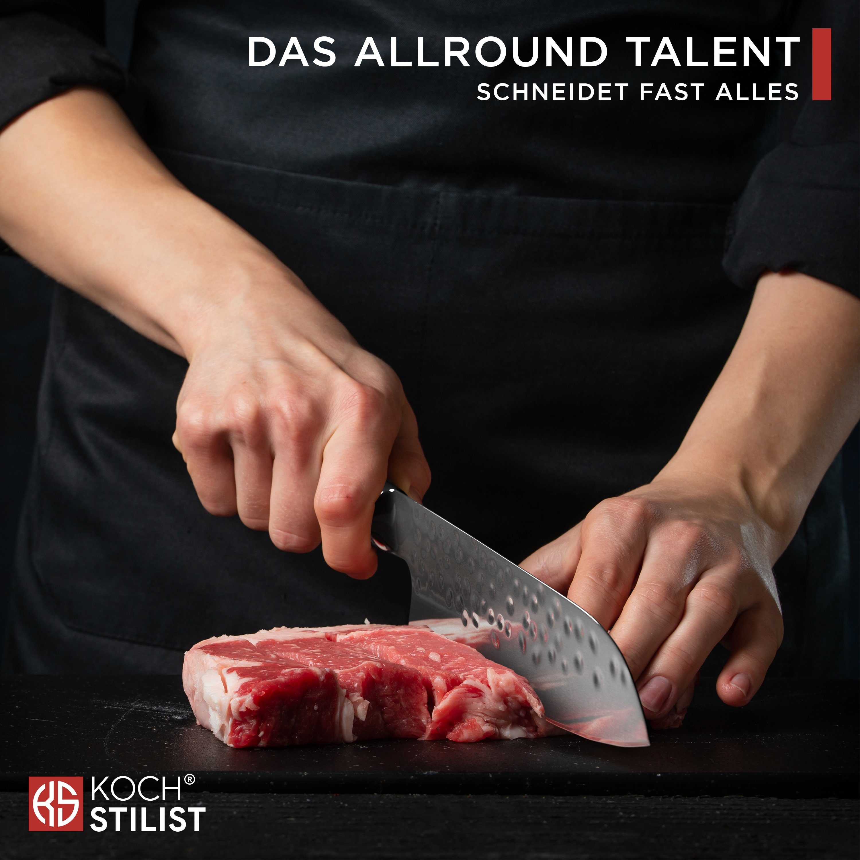 KOCHSTILIST by Kris Wu Santokumesser scharf, 18 cm - Santoku, Chefmesser, Kochmesser, Küchenmesser, Messer, X75-Carbonstahl-Plus (rostfrei)