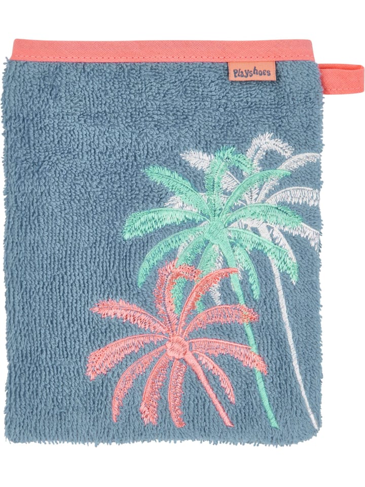Playshoes Frottee-Waschhandschuh Palmen in blau günstig kaufen onesize