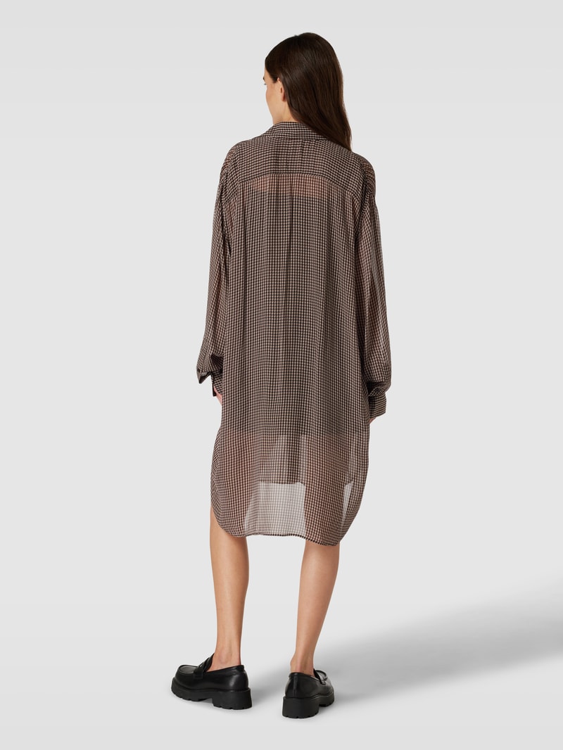 Longbluse aus Viskose mit Hahnentrittmuster Modell 'Bareid' in camel