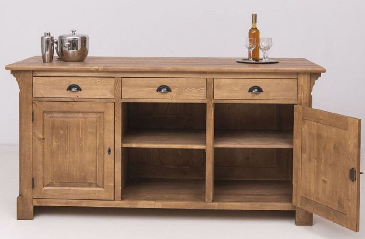 Casa Padrino Barschrank Landhausstil Bar Theke Hellbraun 191 x 68 x H. 95 cm - Massivholz Thekentisch - Bartisch - Massivholz Bar Möbel im Landhausstil