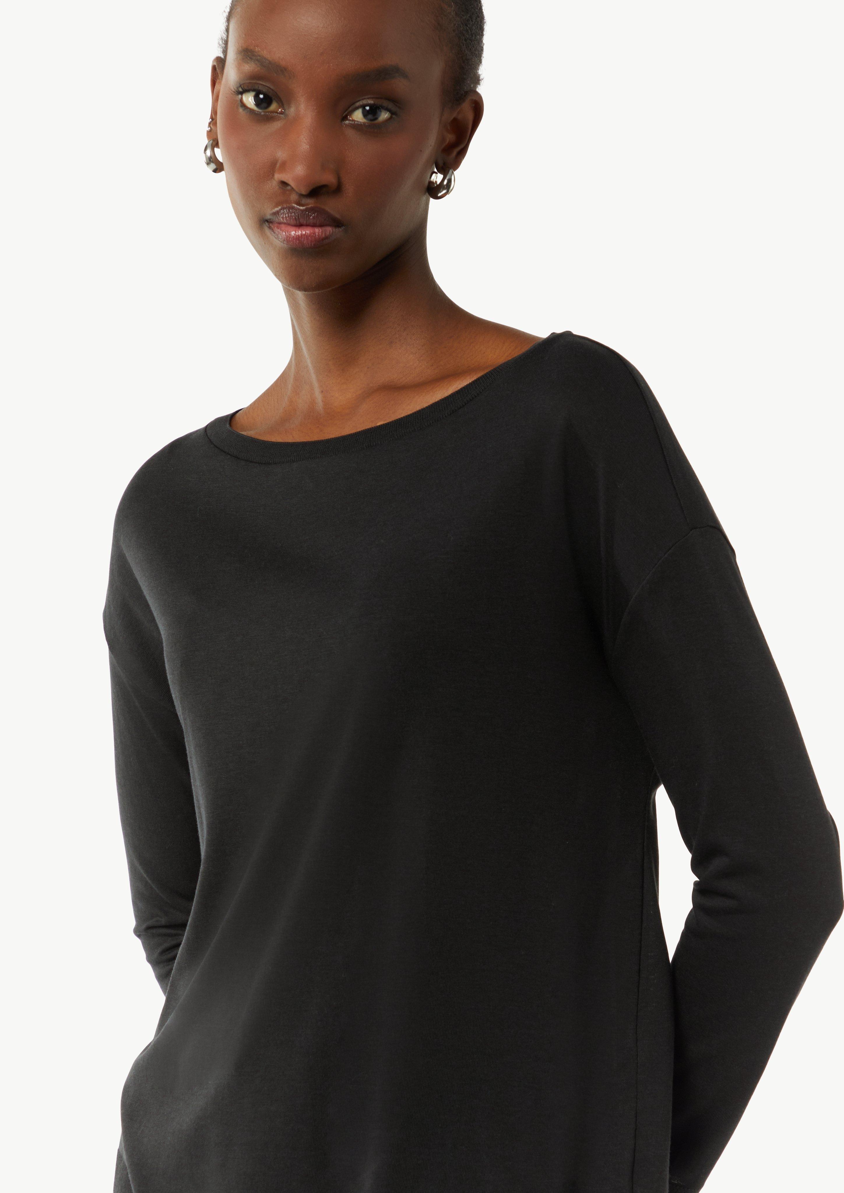 Gestrickter Longsleeve aus Lyocellmix mit U-Boot-Ausschnitt - schwarz