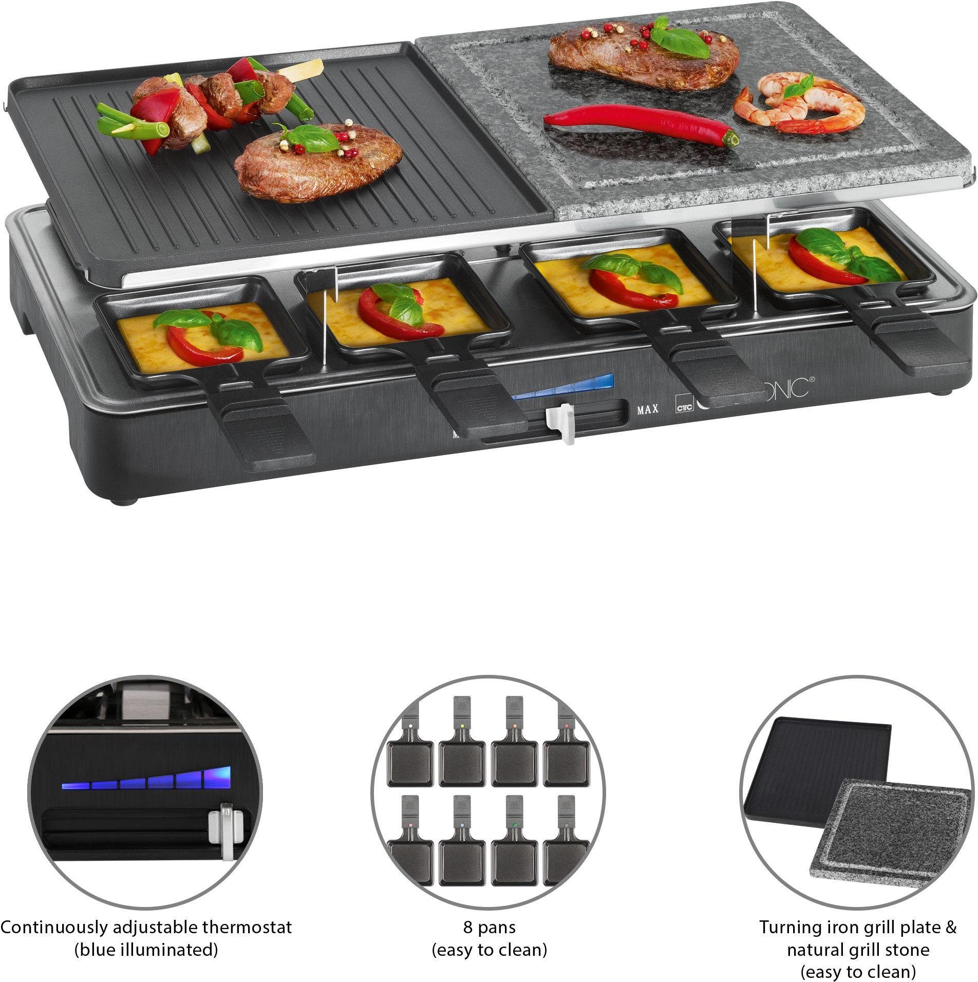 CLATRONIC Raclette RG 3518, 8 Raclettepfännchen, 1400 W