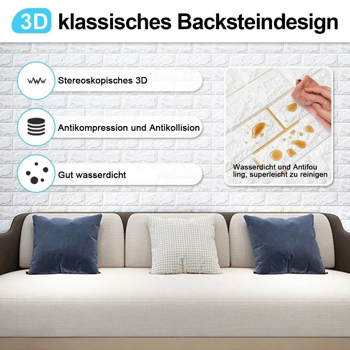 Hikeren Wandsticker Wandtattoo,3D-Wandaufkleber,10PCS selbstklebende Tapete,5mm,35x38.5cm (10 St), elbstklebend, ruckstandslosabziehbar