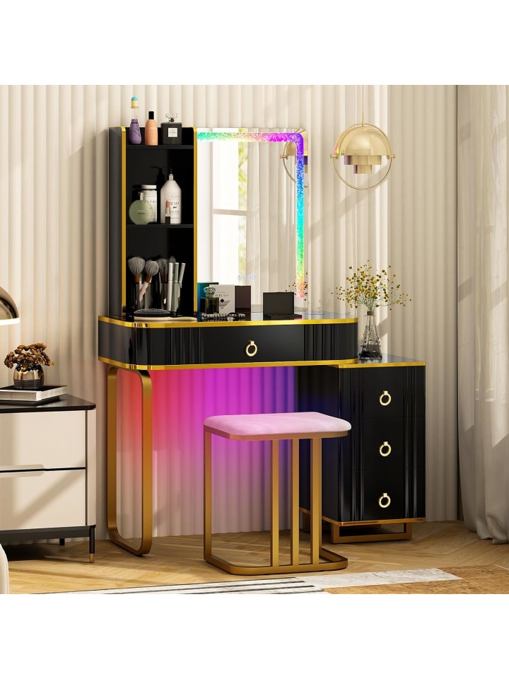 COSTWAY Schminktisch Set mit LED & Ladestation in Schwarz günstig kaufen onesize