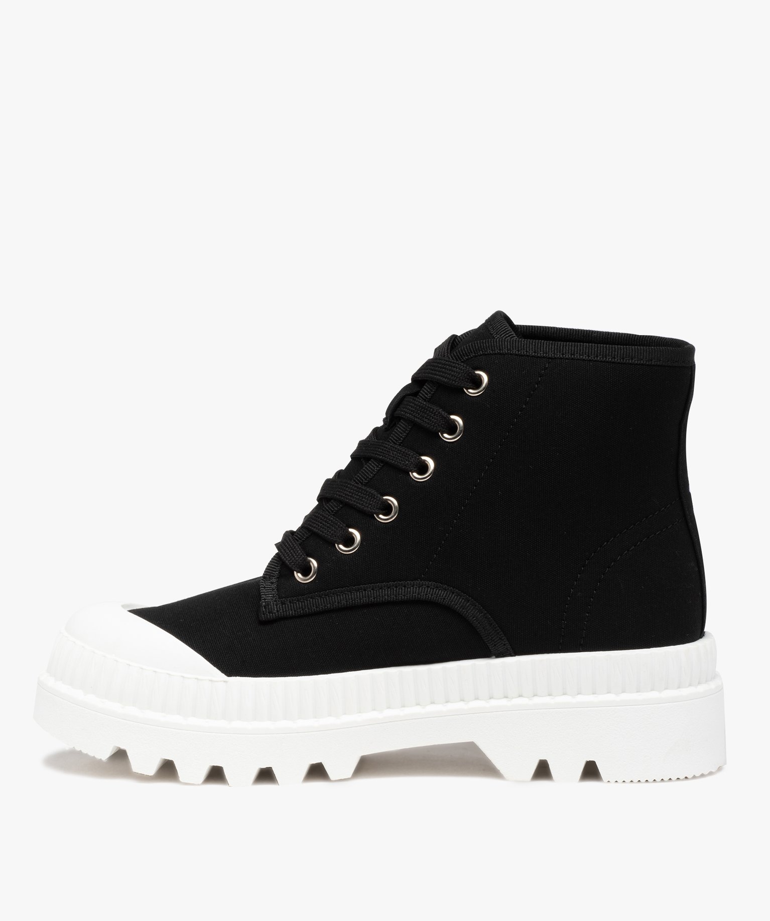 Baskets femme mid-cut en toile unie à semelle crantée noir | GEMO