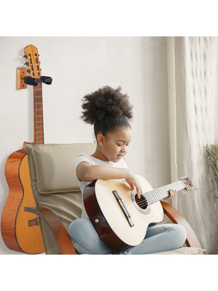 relaxdays Gitarrenhalter in Schwarz/ Natur günstig kaufen onesize