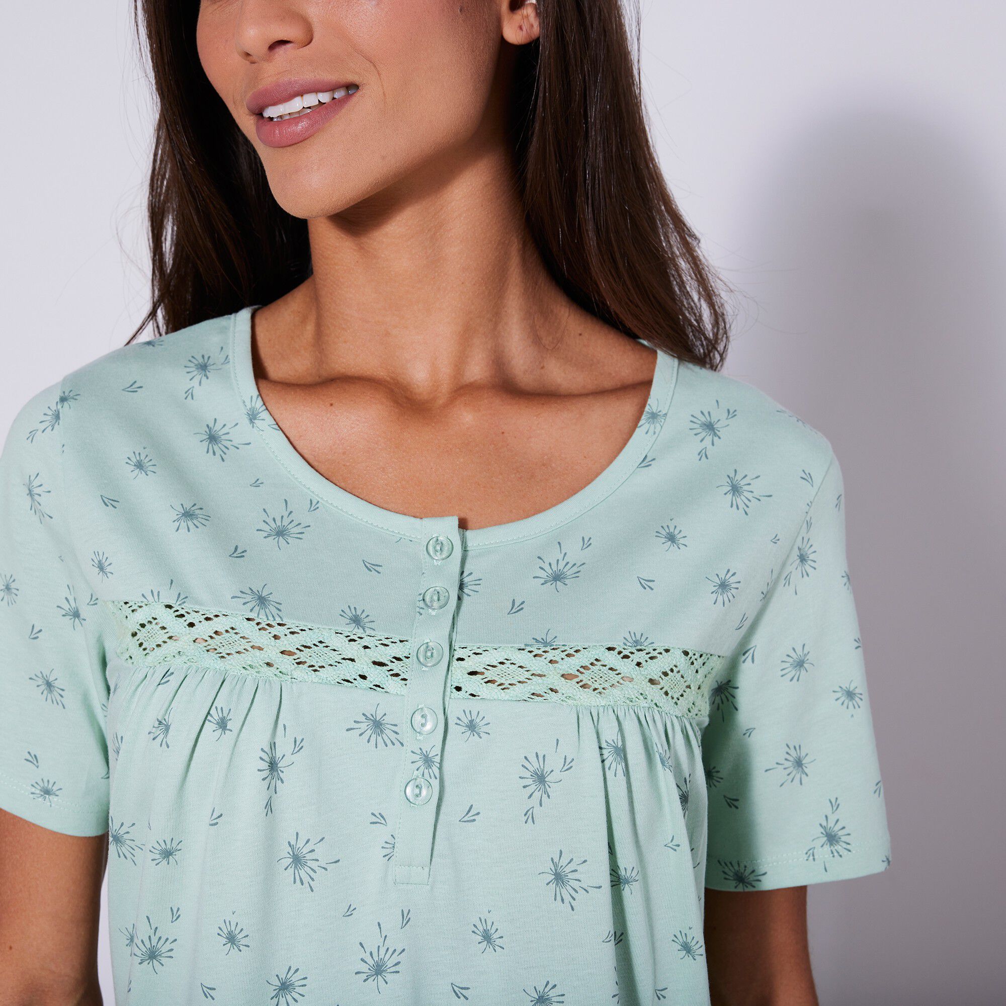Chemise de nuit longue manches courtes imprimée 