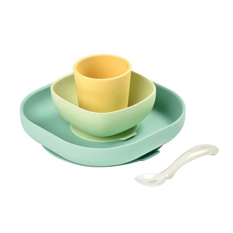 Coffret repas silicone 4 pièces jaune Beaba
