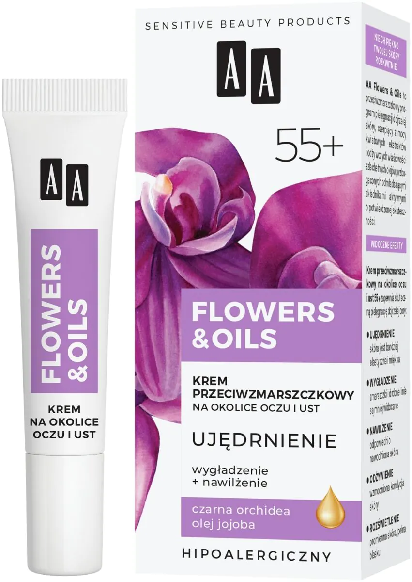AA Flowers & Oils 55+ stangrinamasis kremas nuo raukšlių akių ir lūpų sričiai
