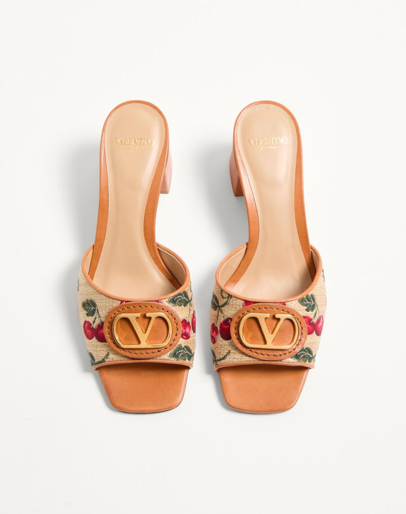 VLogo Signature Raffia Jacquard Slidesandaler med Kirsebærmotiv 60 mm