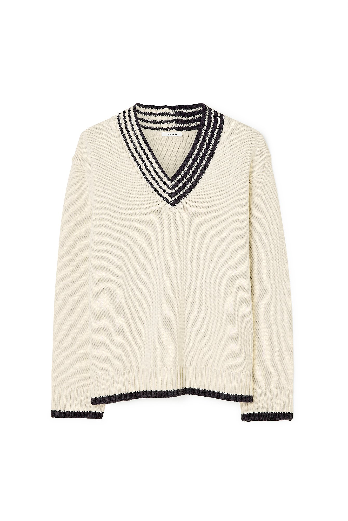 Oversized-Pullover mit V-Ausschnitt und Kontrastdetail