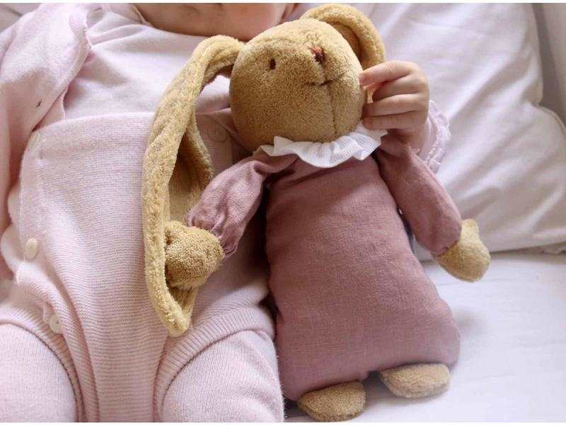 Lapin Doudou Musical - Coton Bio Vieux Rose 25Cm