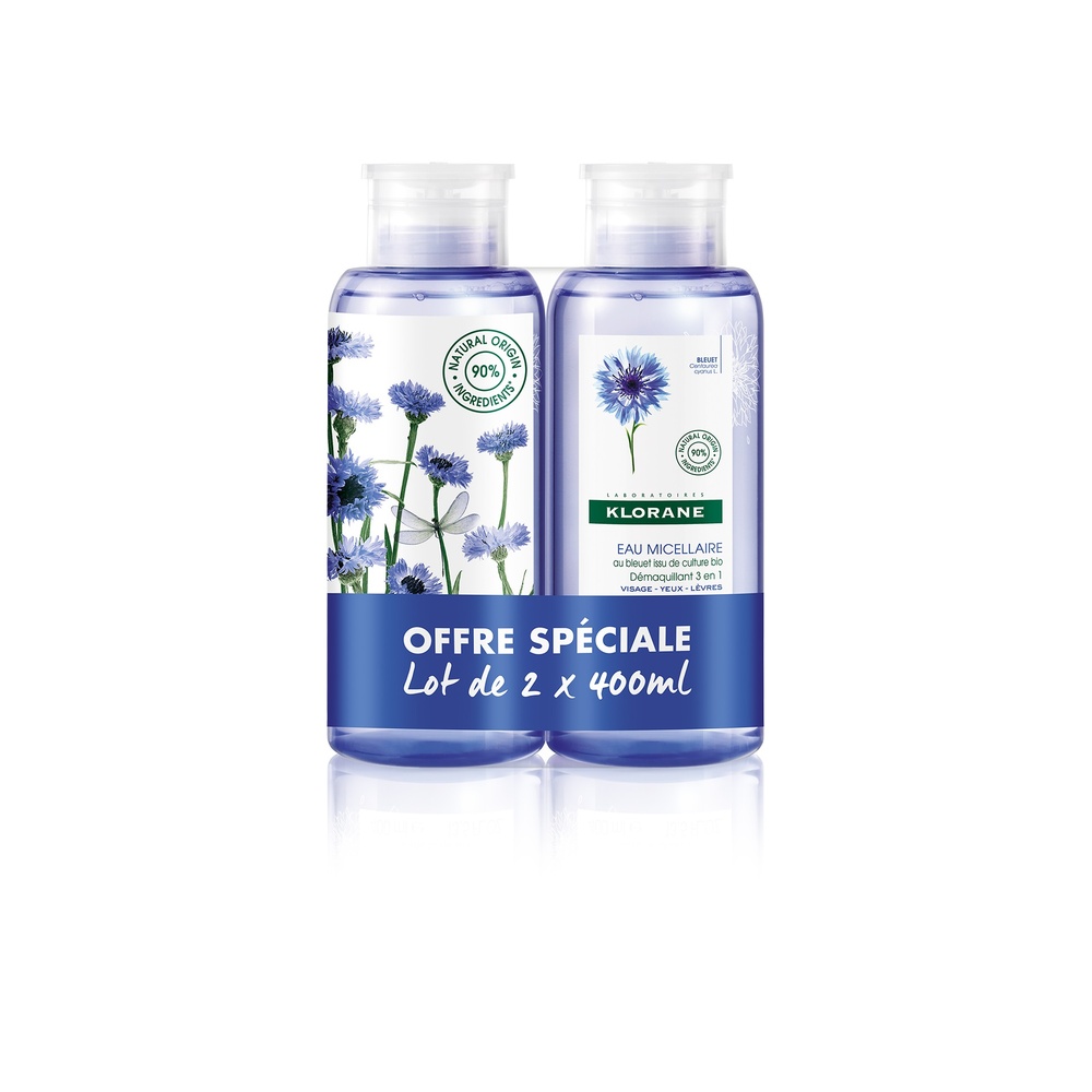 Klorane Bleuet Eau micellaire Visage -Yeux - Lèv res duo 2x400 ml Eau micellaire