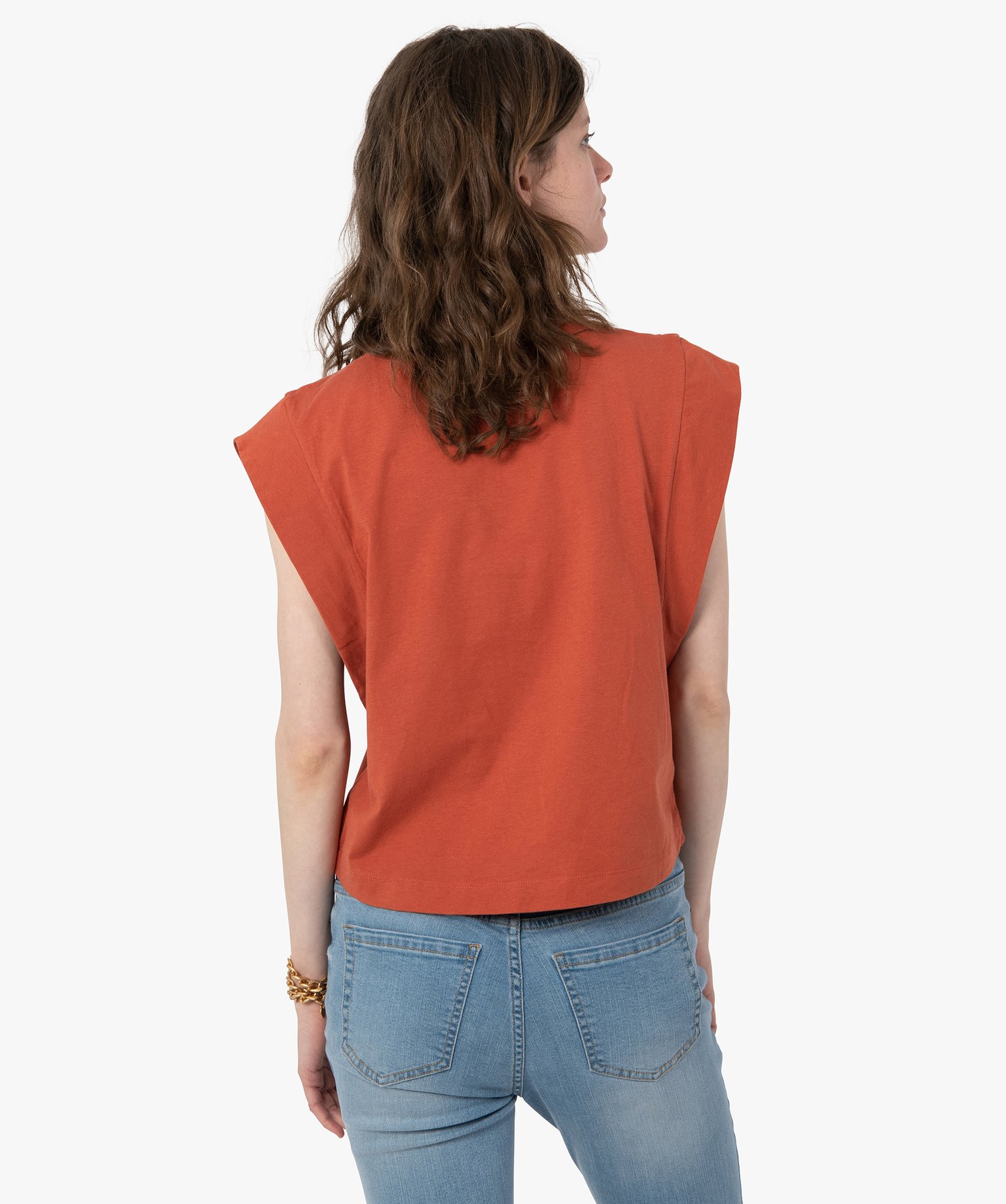 Tee-shirt femme sans manches avec motif sur le buste rouge | GEMO