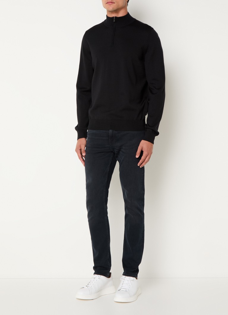 Pulover HUGO BOSS Ebenji din tricot virgin fin cu fermoar