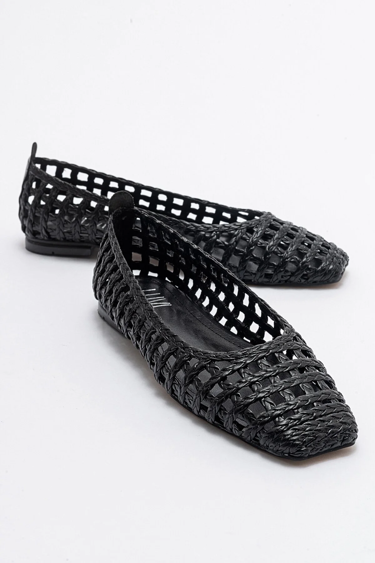 LuviShoes  ARCOLA Schwarze gestrickte gemusterte Damen-Ballerinas