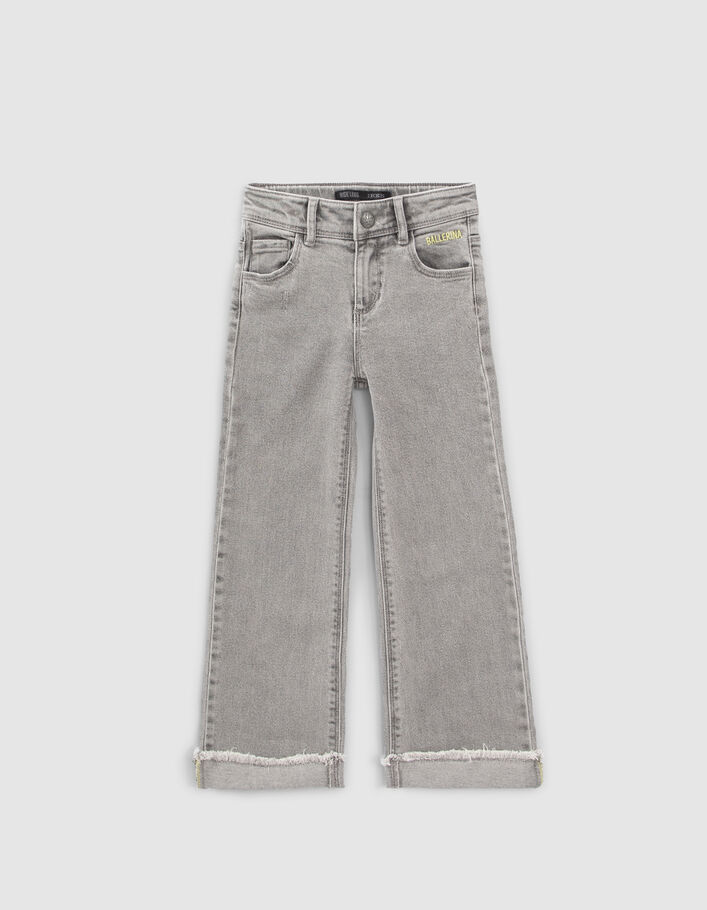 Jean WIDE LEG gris à revers fixes frangés fille