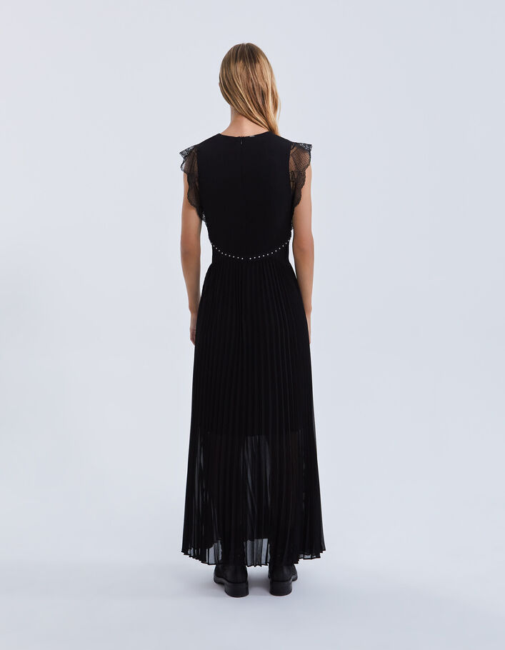 Robe longue noire plissée recyclée Femme