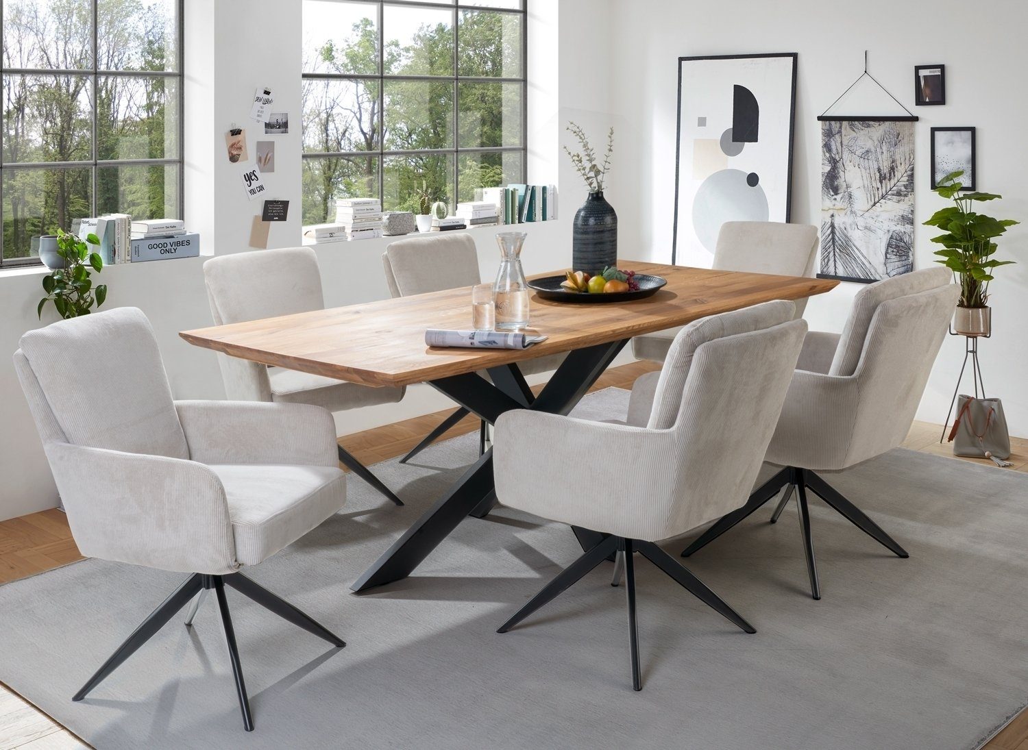 G+K Möbelvertriebs GmbH Esstisch CARMANT, 200 x 100 cm, Wildeiche massiv geölt, Doppel X-Gestell aus Metall