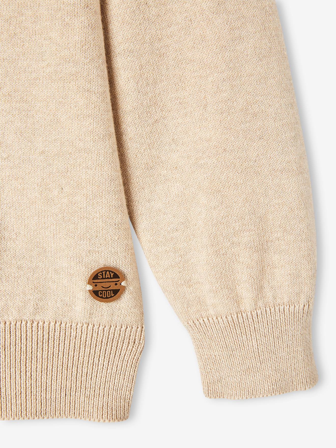 Vertbaudet Jungen Feinstrick-Pullover BASIC, personalisierbar - grau meliert