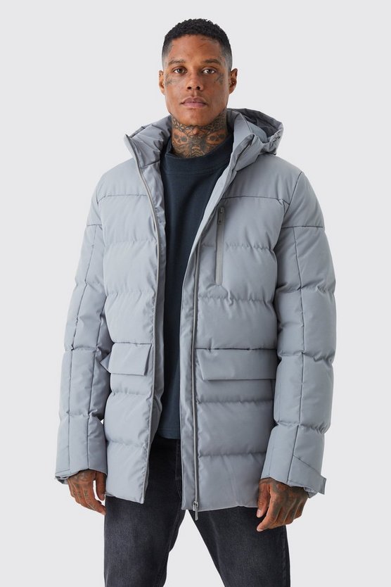 Lange Steppjacke mit Kapuze