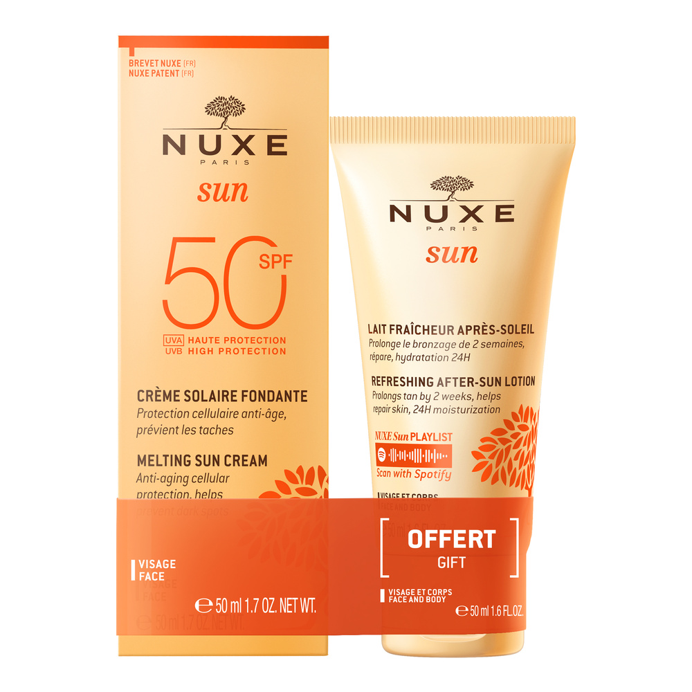 Nuxe Crème visage SPF50 50ml+ Lait fraîcheuraprès-soleil visage et corps 50ml Protection solaire