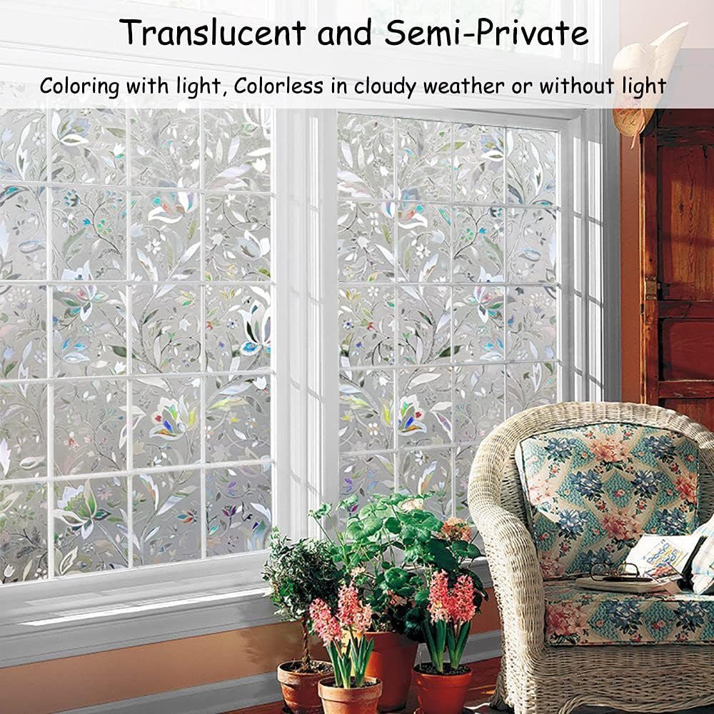 Fensterfolie 3D Fensterfolie Sichtschutz Folie Fenster Selbstklebend, Haiaveng, Texturiert, für Badezimmer Schlafzimmer Küche (Tulip)