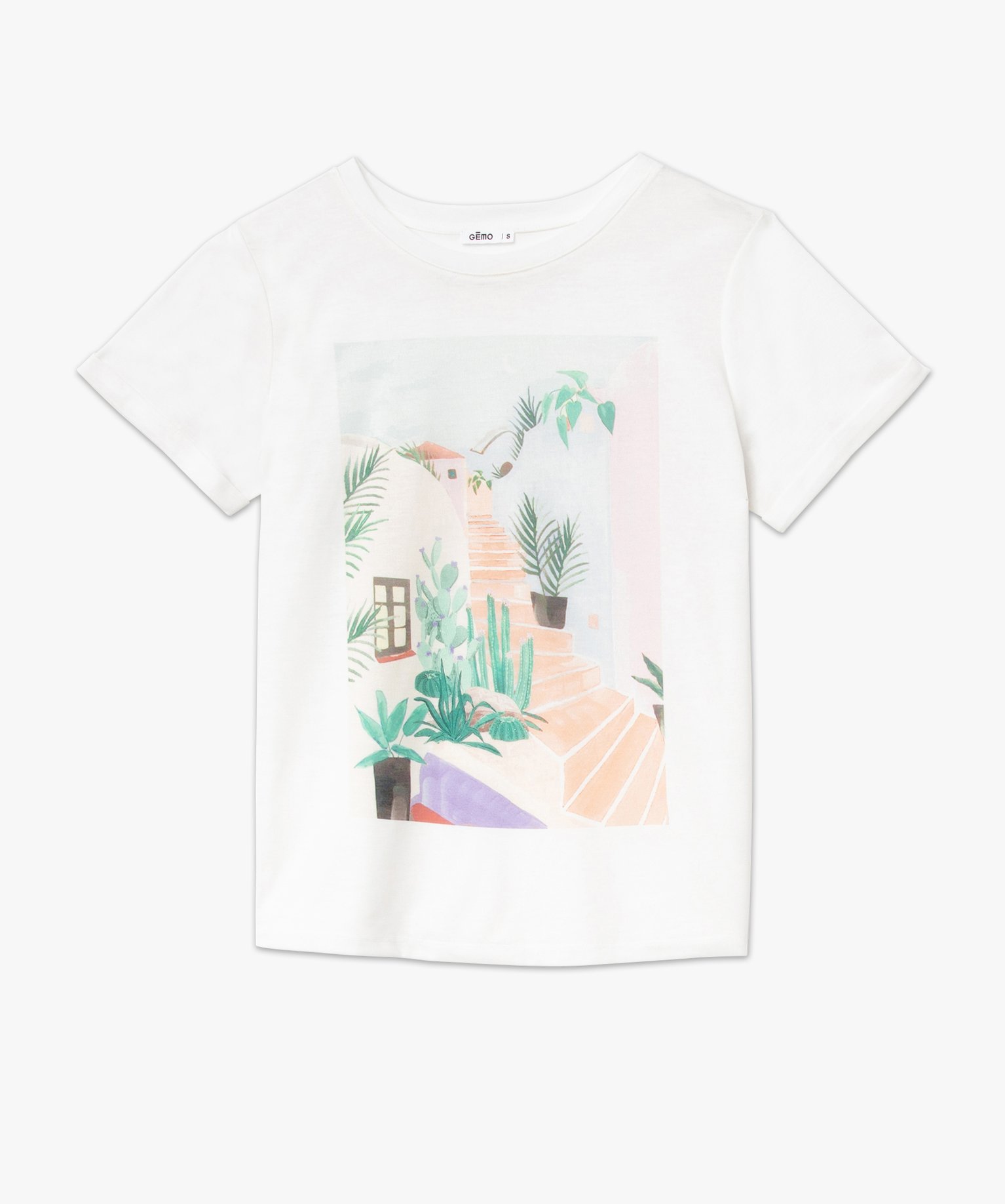 Tee-shirt femme manches courtes imprimé estival imprime | GEMO