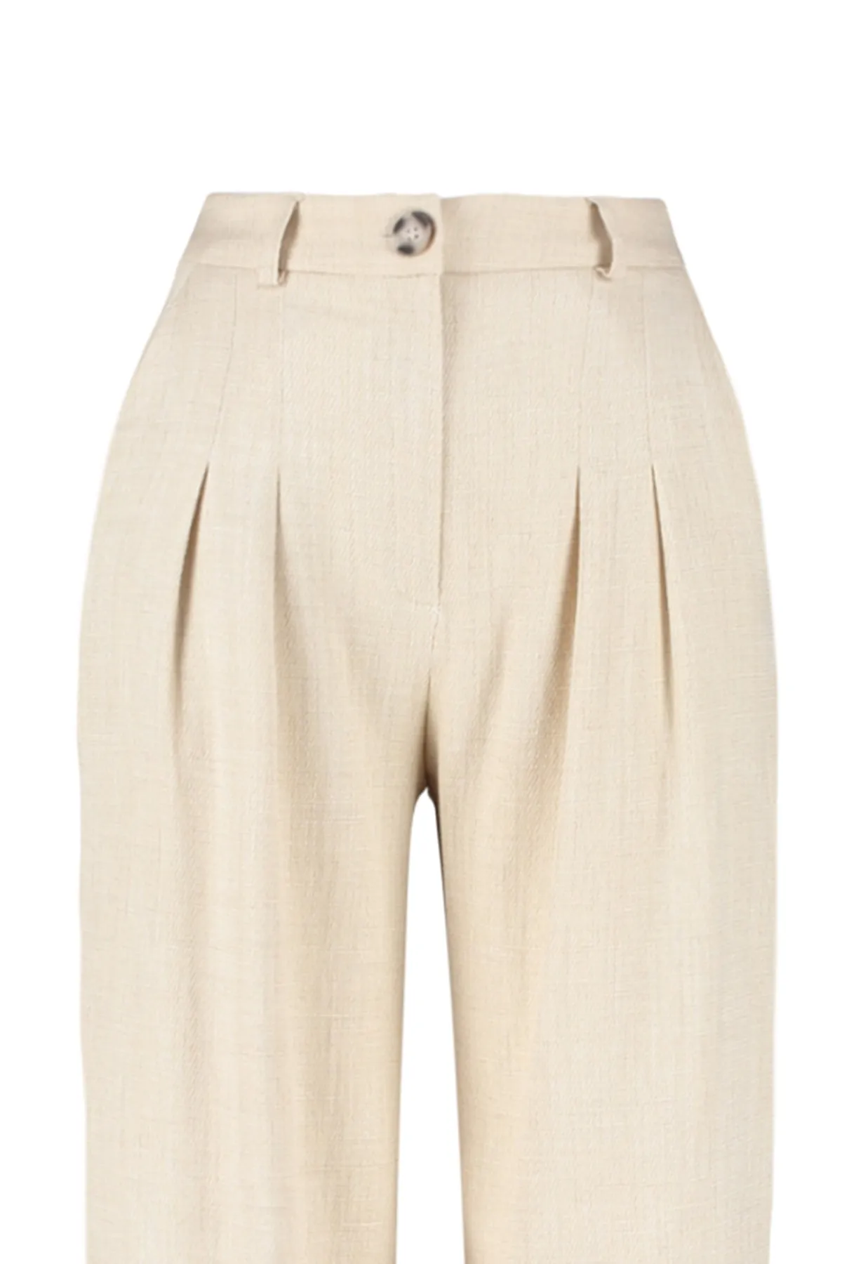 Trendyol Collection  Ecrufarbene, gewebte Hose in Leinenoptik mit weitem Bein TWOSS23PL00269
