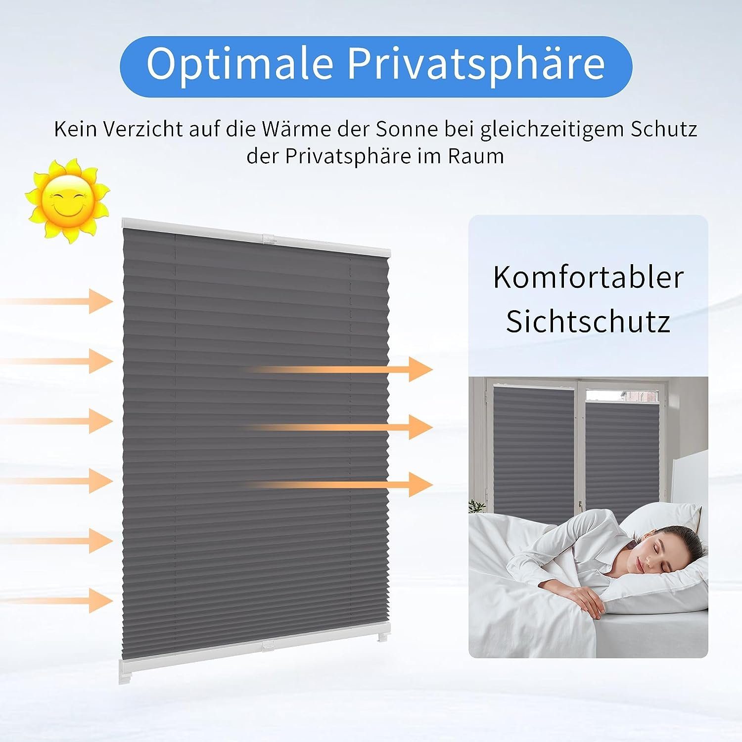 Plissee Faltrollo Ohne Bohren, OUBO, Klemmträger,Easyfix, Lichtschutz, verspannt, Klemmfix, Jalousie für Fenster & Tür, einfach Montage