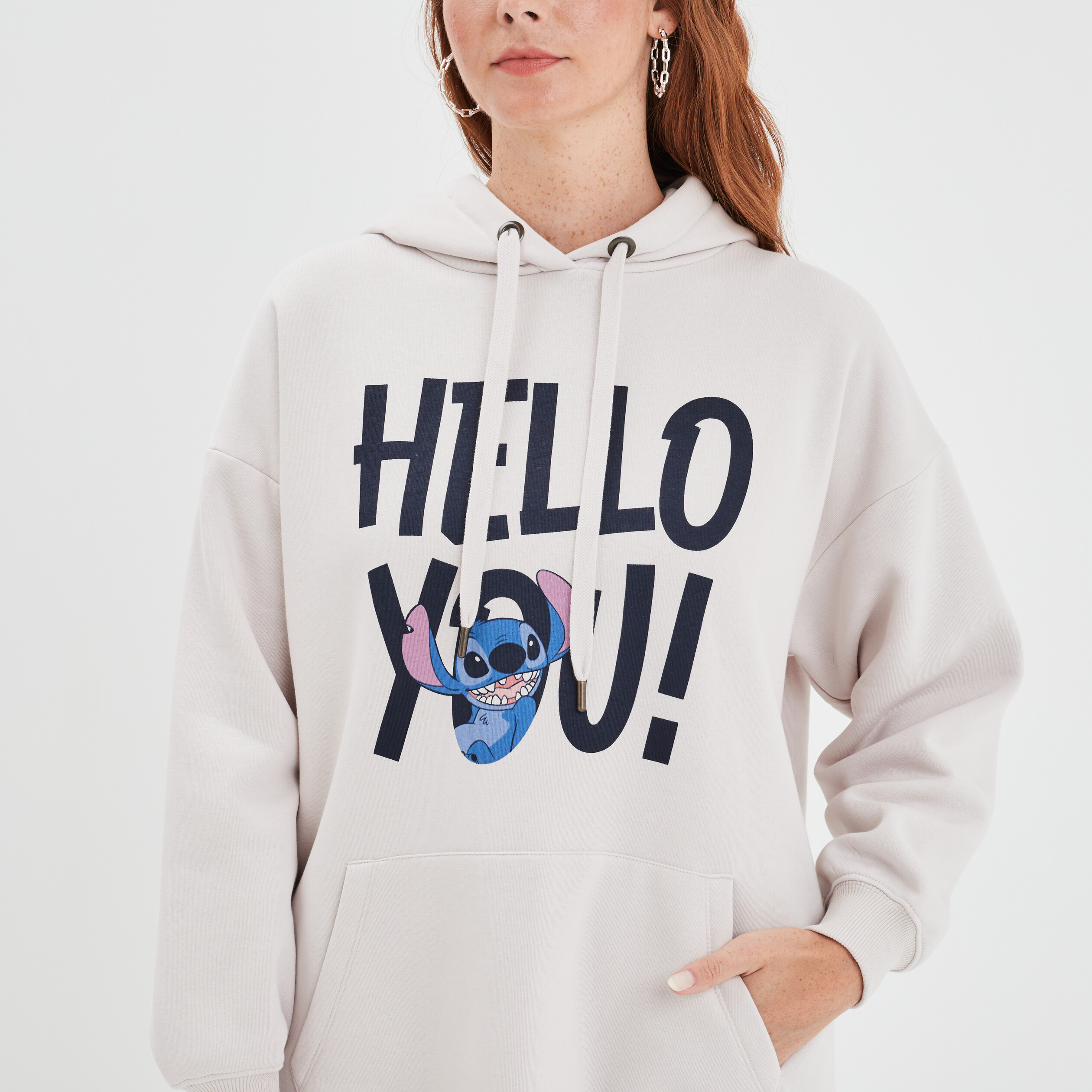 Sweat à capuche hoodie 1 poche Stitch sable femme | La Halle