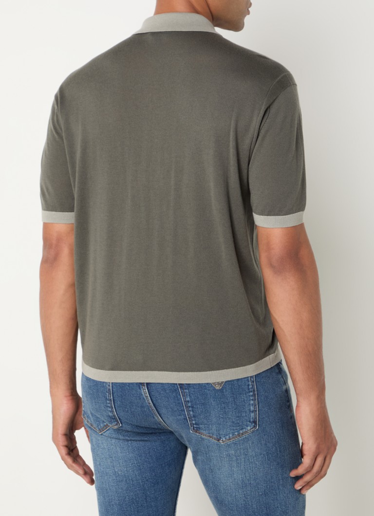 Emporio Armani Fine-knit polo in virgin wool blend with half zip