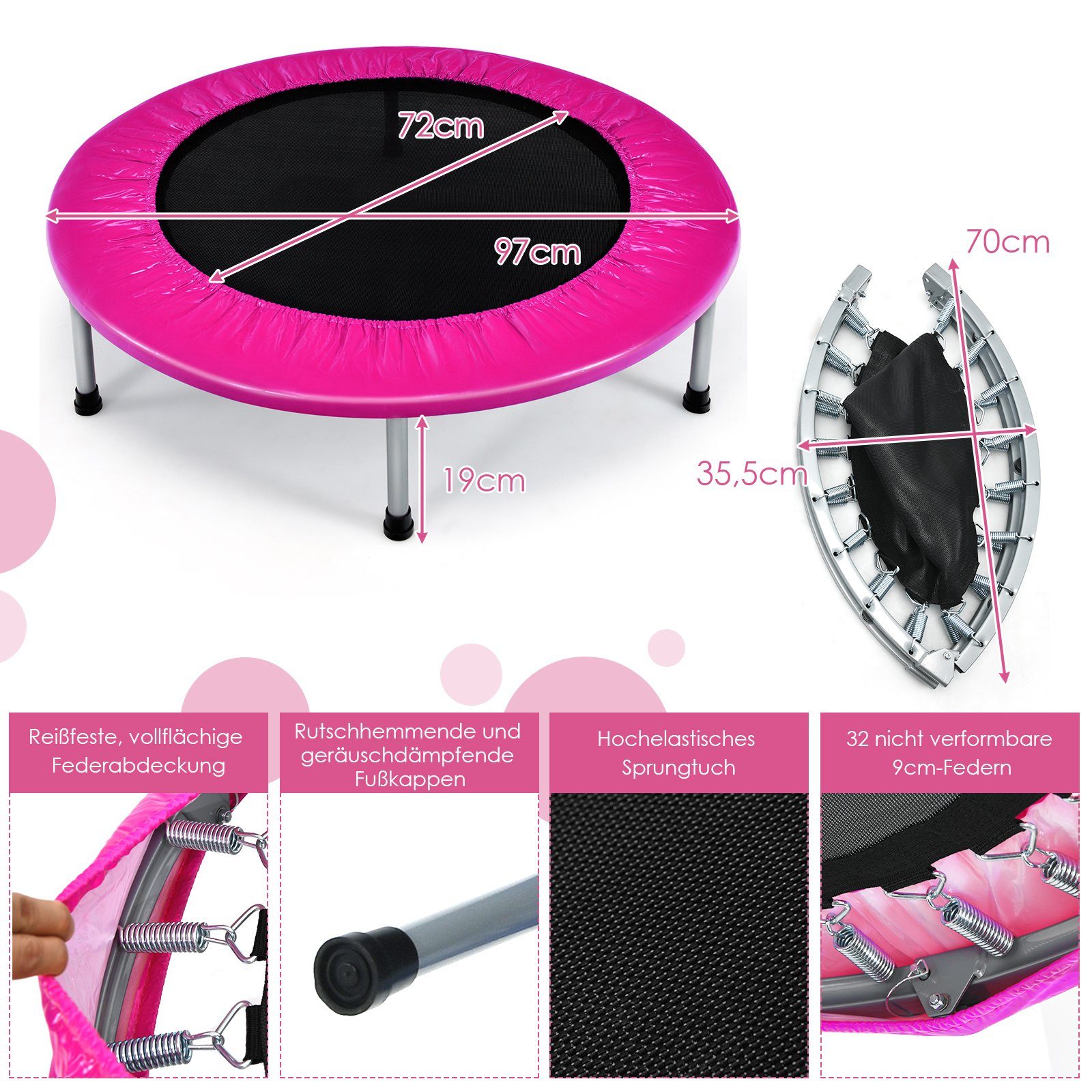 COSTWAY Fitnesstrampolin φ97cm Trampolin, bis 150kg belastbar