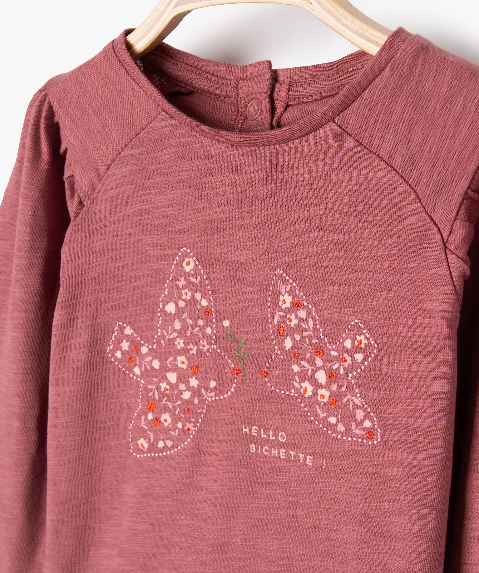 Tee-shirt manches longues fantaisie brodé bébé fille rose | GEMO
