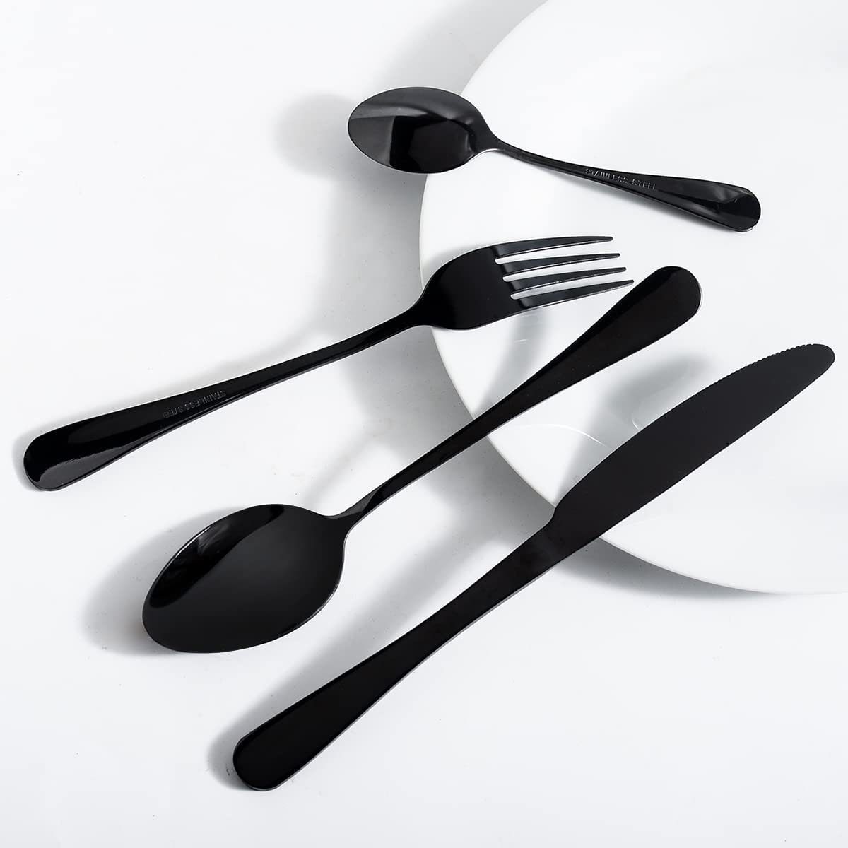 iceagle Besteck-Set 24 Stück Besteck Set, Schwarz Mattiert Essbesteck Set für 6 Personen